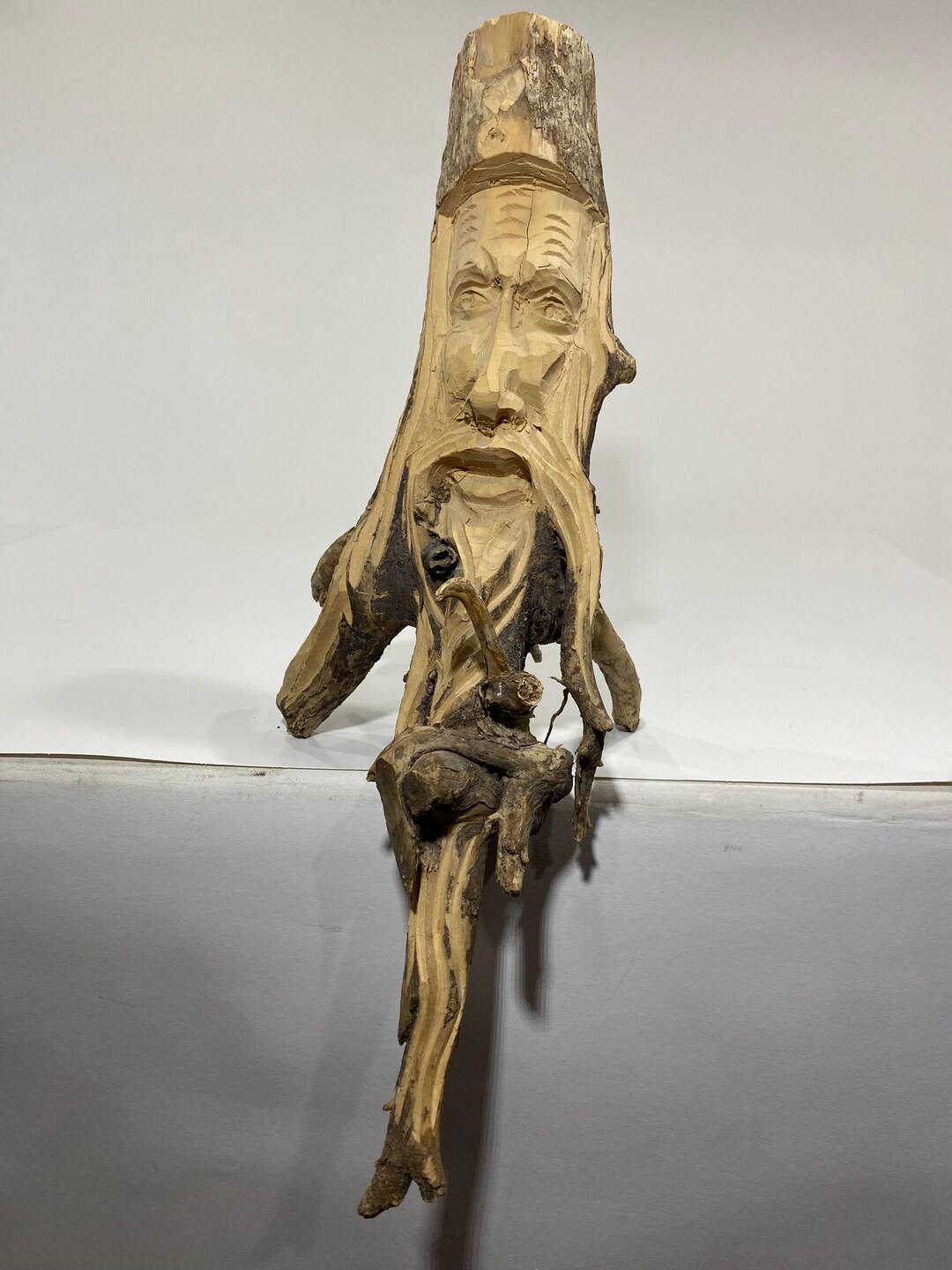 Vintage Hand Carved Old Man Root Sculpture Shelf Sitter, Folk Art Wood ...