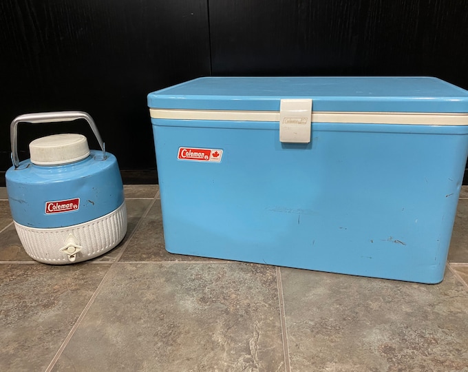 Vintage Coleman 70s Blue Metal Ice Chest Cooler Camping Canada Ice Box