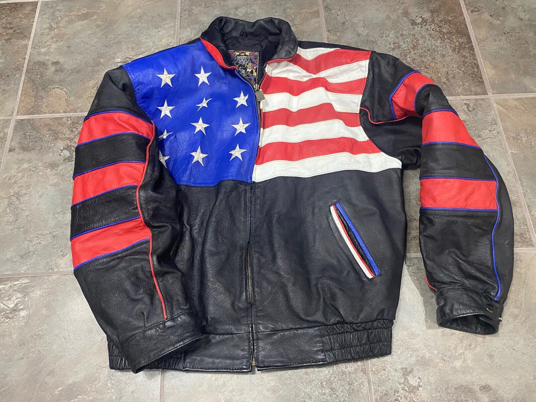 Vintage Tip Top Leather Jacket Los Angeles American Eagle Flag Mens Large Etsy