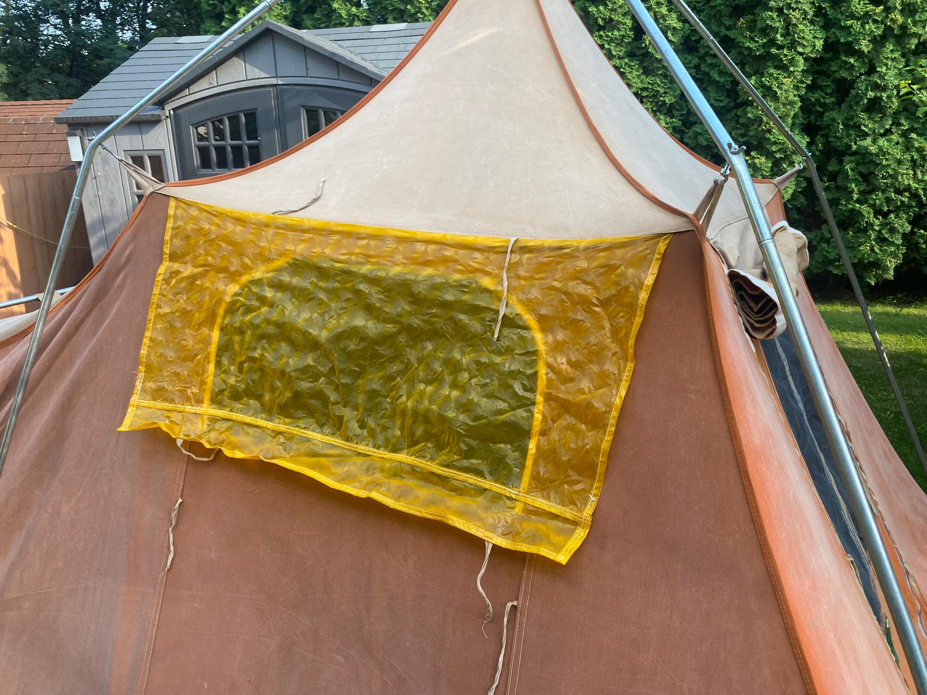 Vintage Camp Mate Canvas Tent Orange 7ft Tall 139x96in Poles
