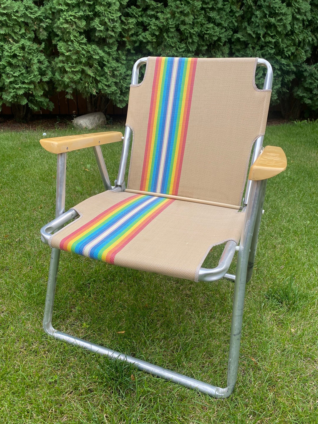 Vintage Lawn Chair Rainbow & Flower Patio Foldable Aluminum Etsy