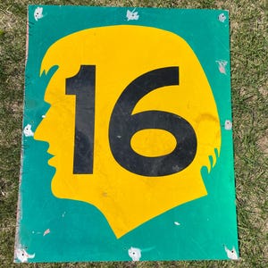 ヴィンテージ イエローヘッドハイウェイ #16 道路標識 35.5インチ x 29.5インチ オリジナル 複製ではありません