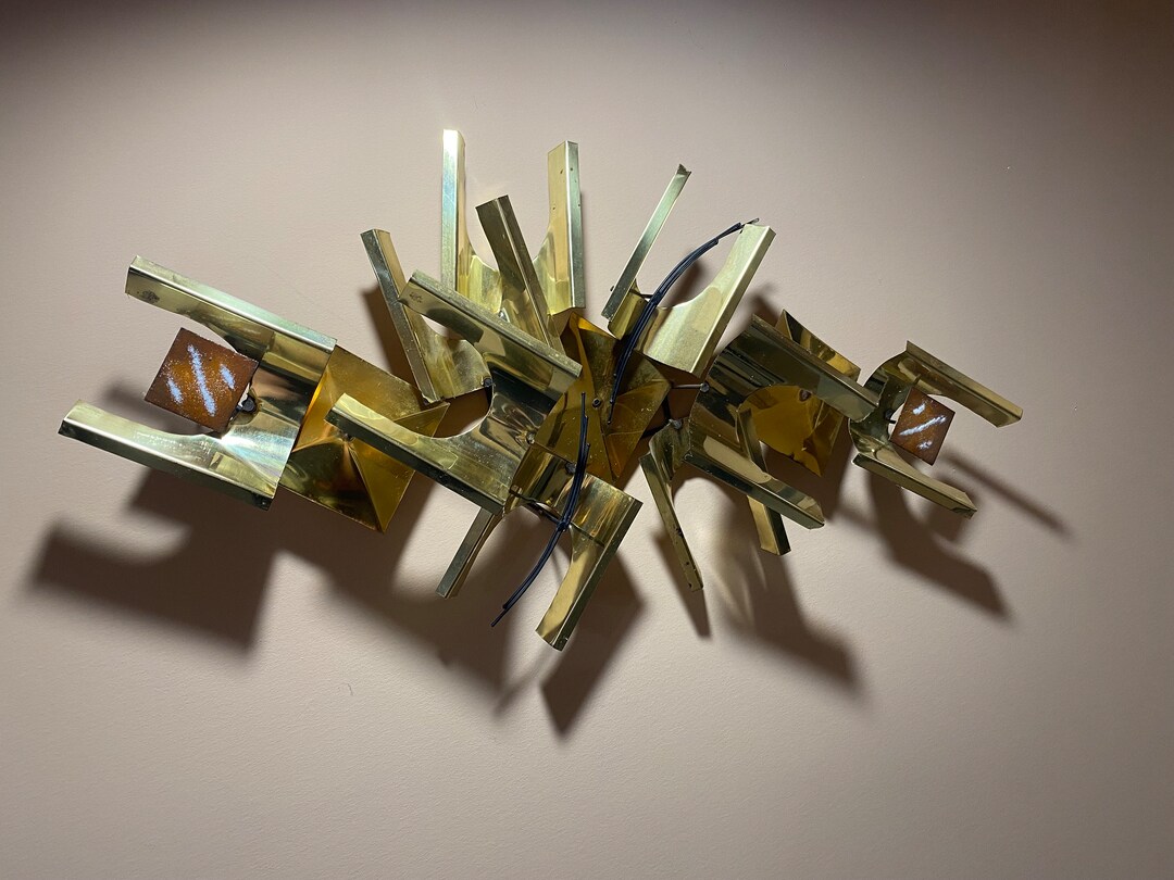 Brutalist Midcentury Metal Wall Art Gold Copper Colors Etsy