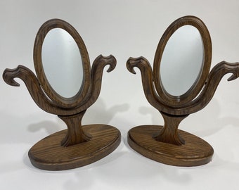 Vintage kippbare ovale Schminktisch Spiegel Kommode Top Eiche Holz 43 cm Hoch Braun