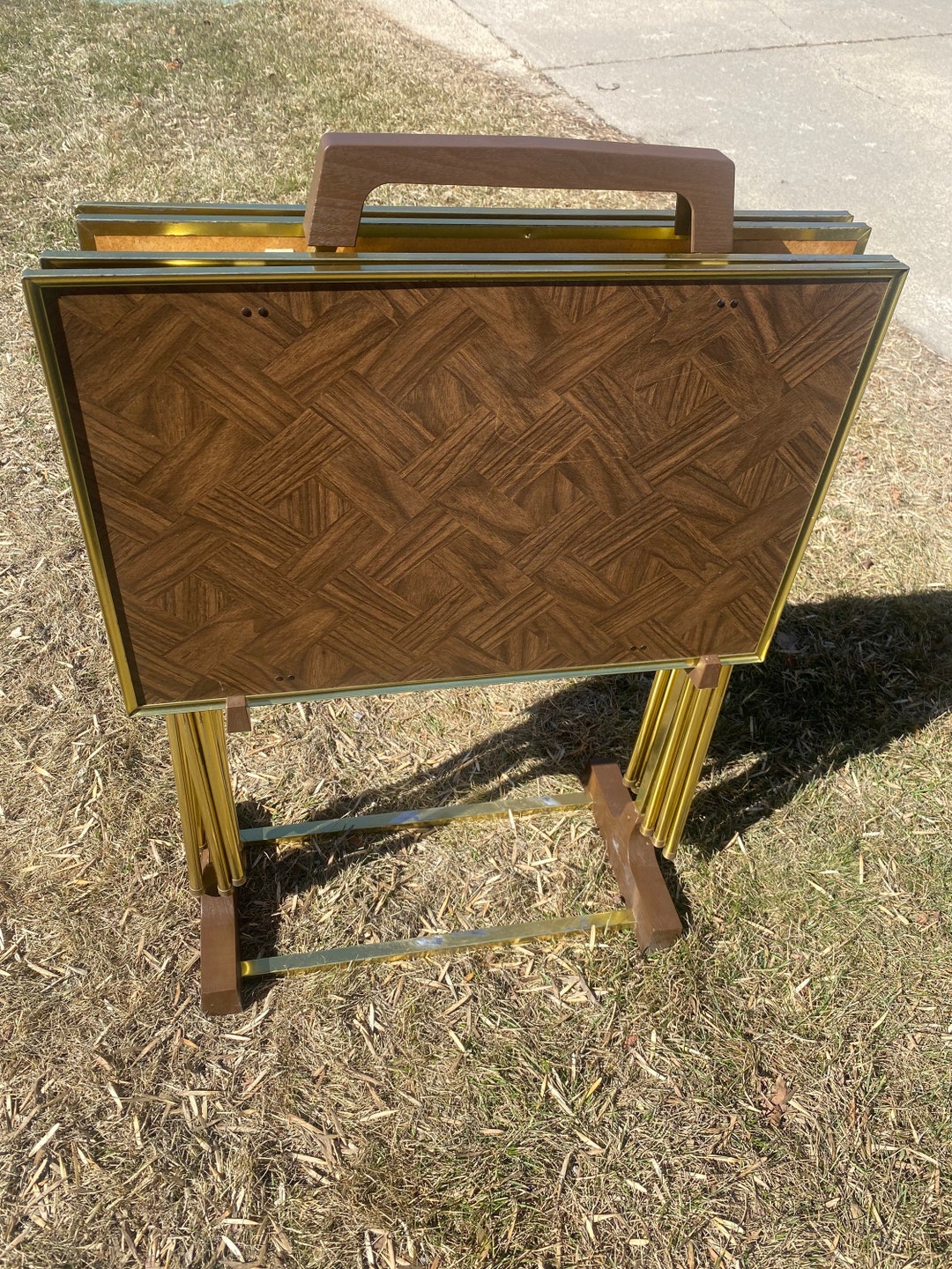 Set of Parquet Vintage Folding Metal TV Snack Tray With Etsy