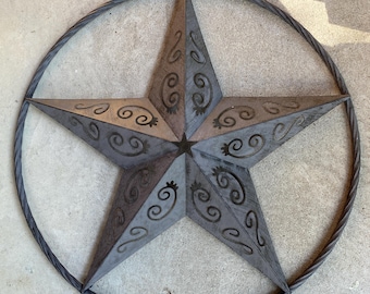 Escultura de pared de metal con forma de estrella de Texas, decoración rústica para jardín y rancho, 24.5 pulgadas.