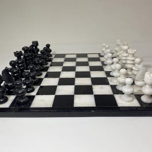 Vintage Marble Chess Set Black White Stone Board 13.5in