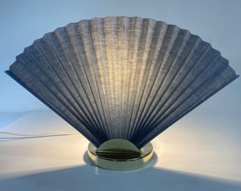 Vintage Accordion Fan Table Lamp McM Mid Century, Gold and Blue, Hand Fan