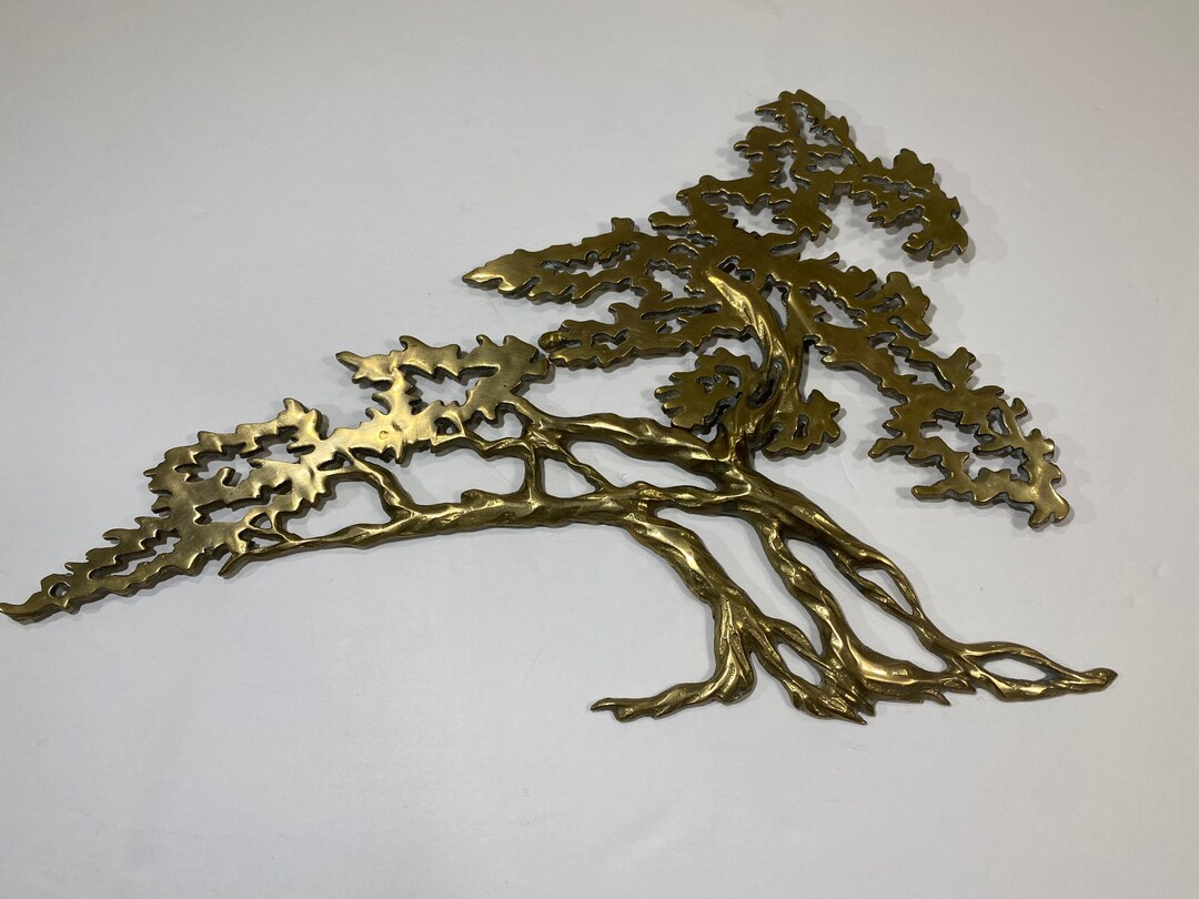 MCM Brass Bonsai Tree Wall Art Sculpture Gold Mid Century Etsy