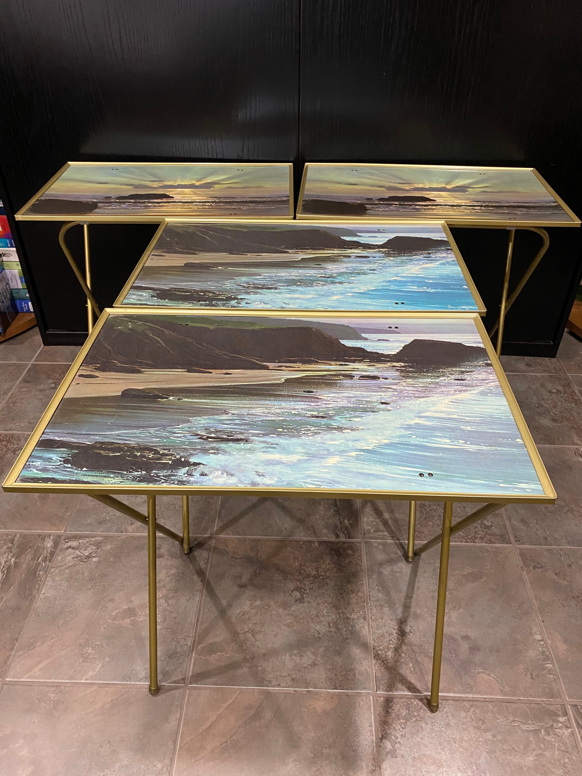 Vintage Folding TV Trays Serving Tables Sunset Beach Etsy