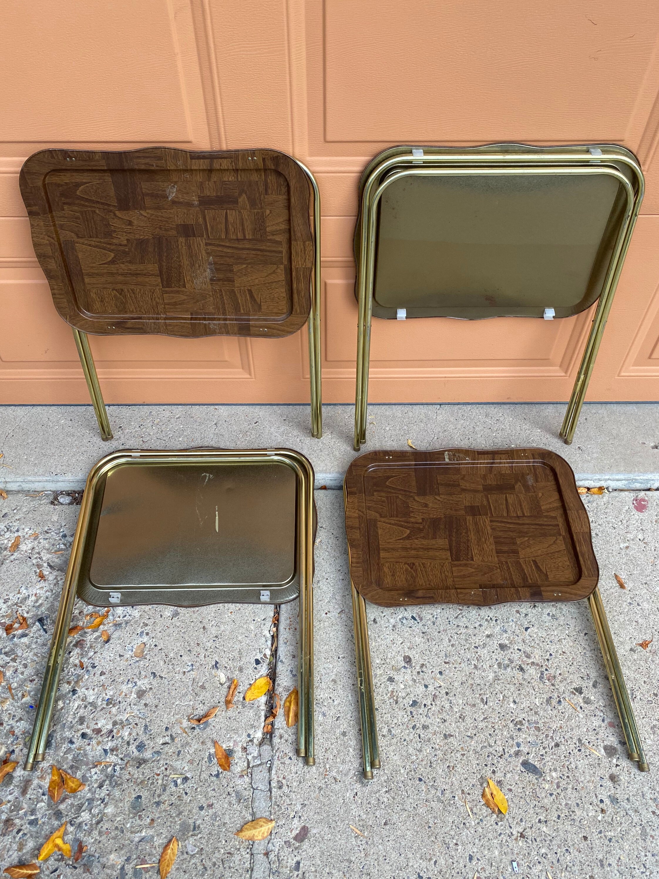 Metal TV Snack Tray Set of 4 Vintage Folding Wood Grain Etsy