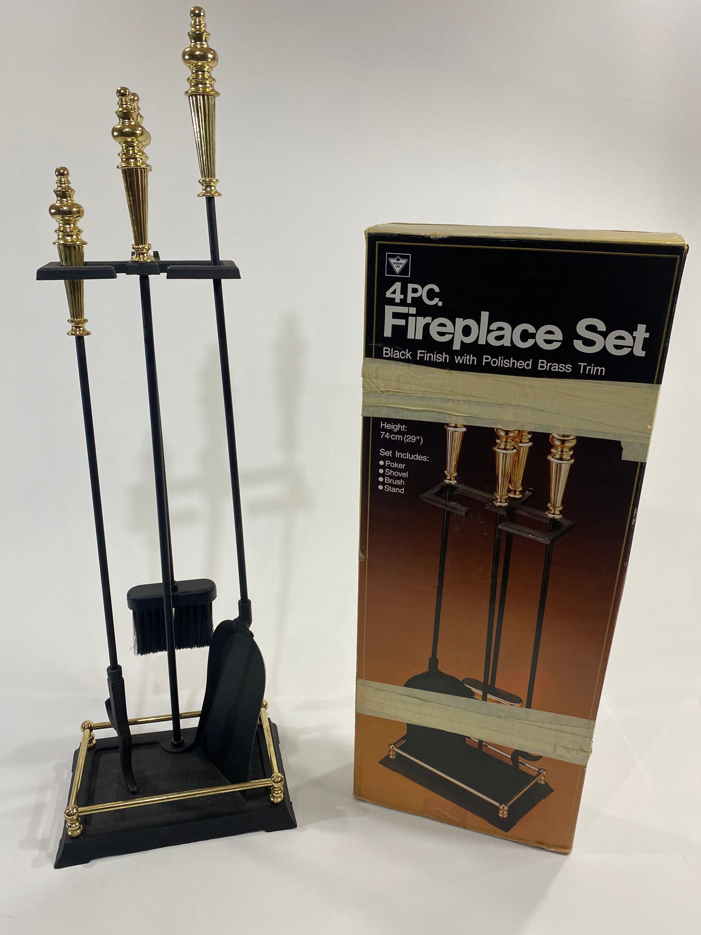 4 Pc. Fireplace Tool Set Poker Shovel Brush Stand Black u0026 - Etsy
