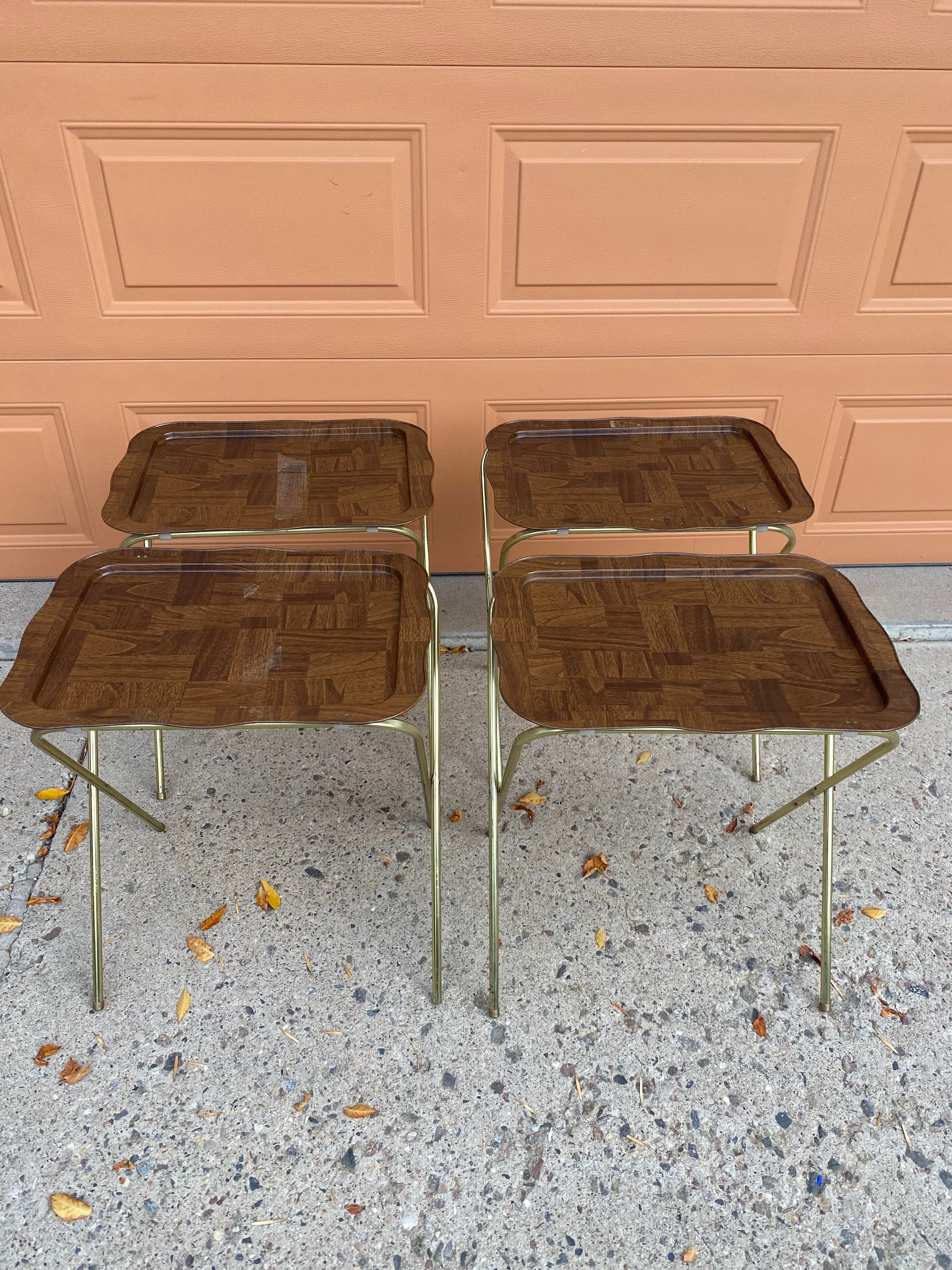 Metal TV Snack Tray Set of 4 Vintage Folding Wood Grain Etsy