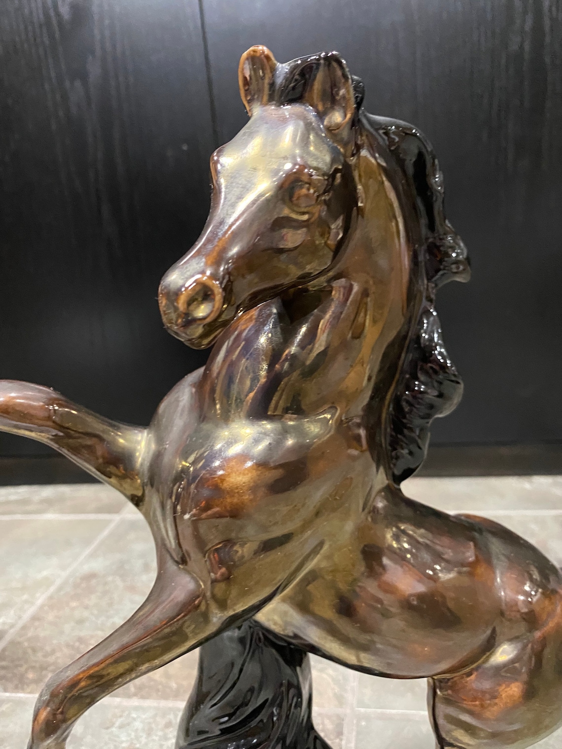 Large Ceramic Horse Statue Glossy Black Stallion Set Etsy