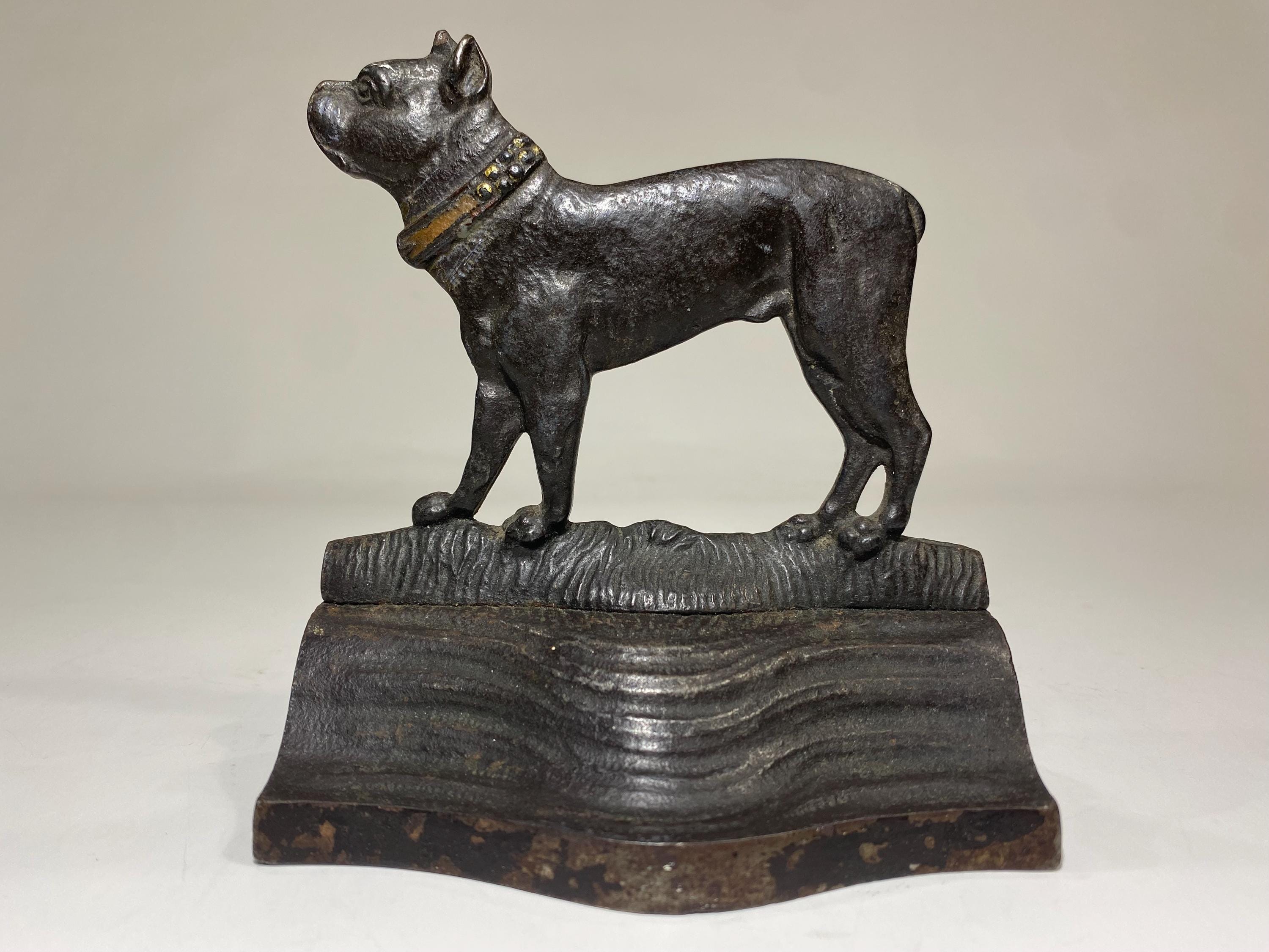 アンティーク鋳鉄製ボストンテリア犬のブックエンドドアストッパー像