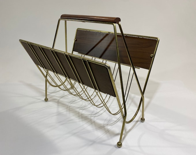 Cloths Rack Mcm MCM Teak, Brass Magazine Rack Vintage Living Room Decor, Gold Mid ...
