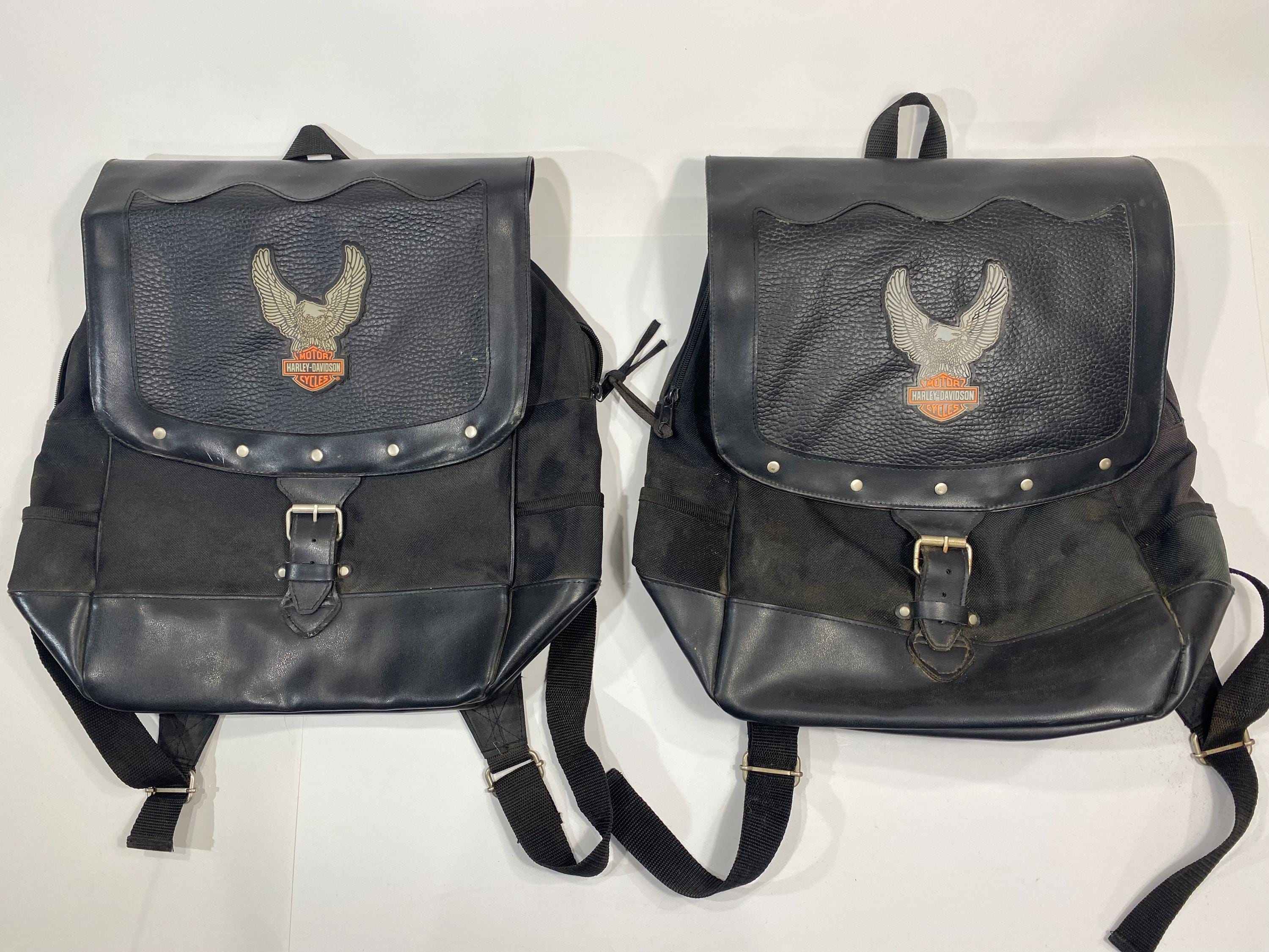 Set of Harley Davidson Motorcycles Black Leather Canvas Saddlebag Backpacks Etsy Canada