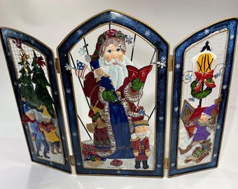 Christmas Santa USA Flag Fireplace Screen – 3 Panel, 24&quot;x35&quot;, Festive Decor