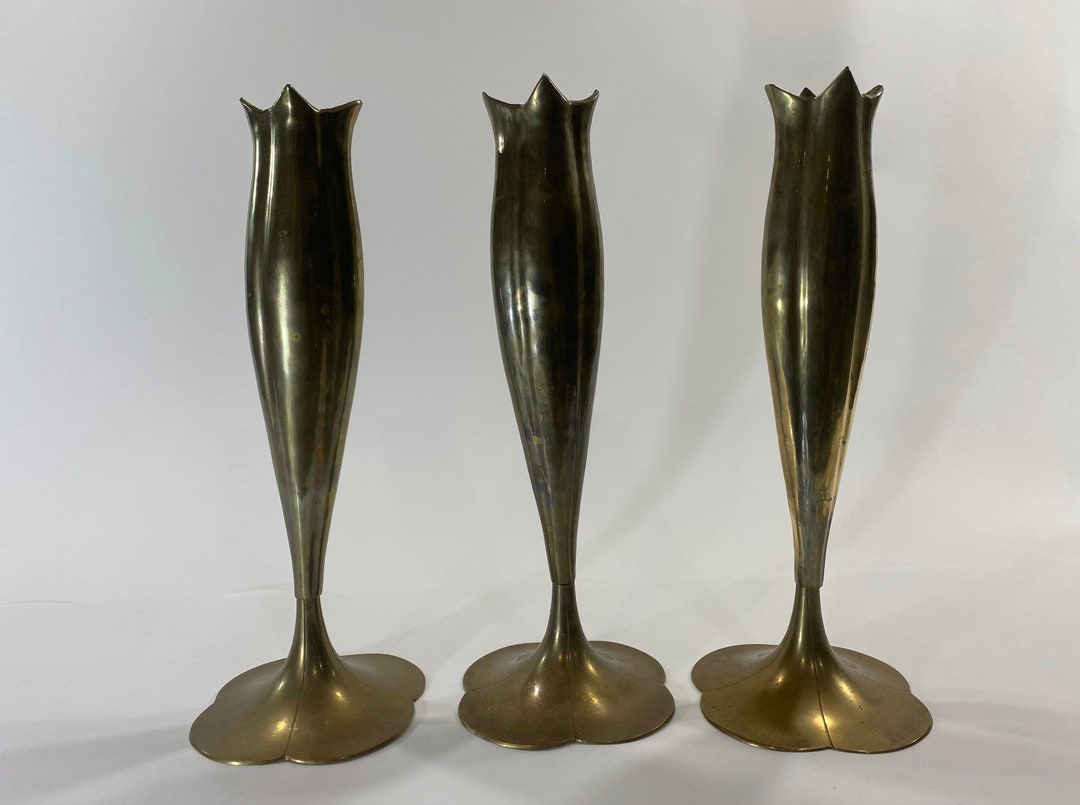 Large Brass Flower Vase, Lot of 3, Vintage, MCM, Mid Century, Decor