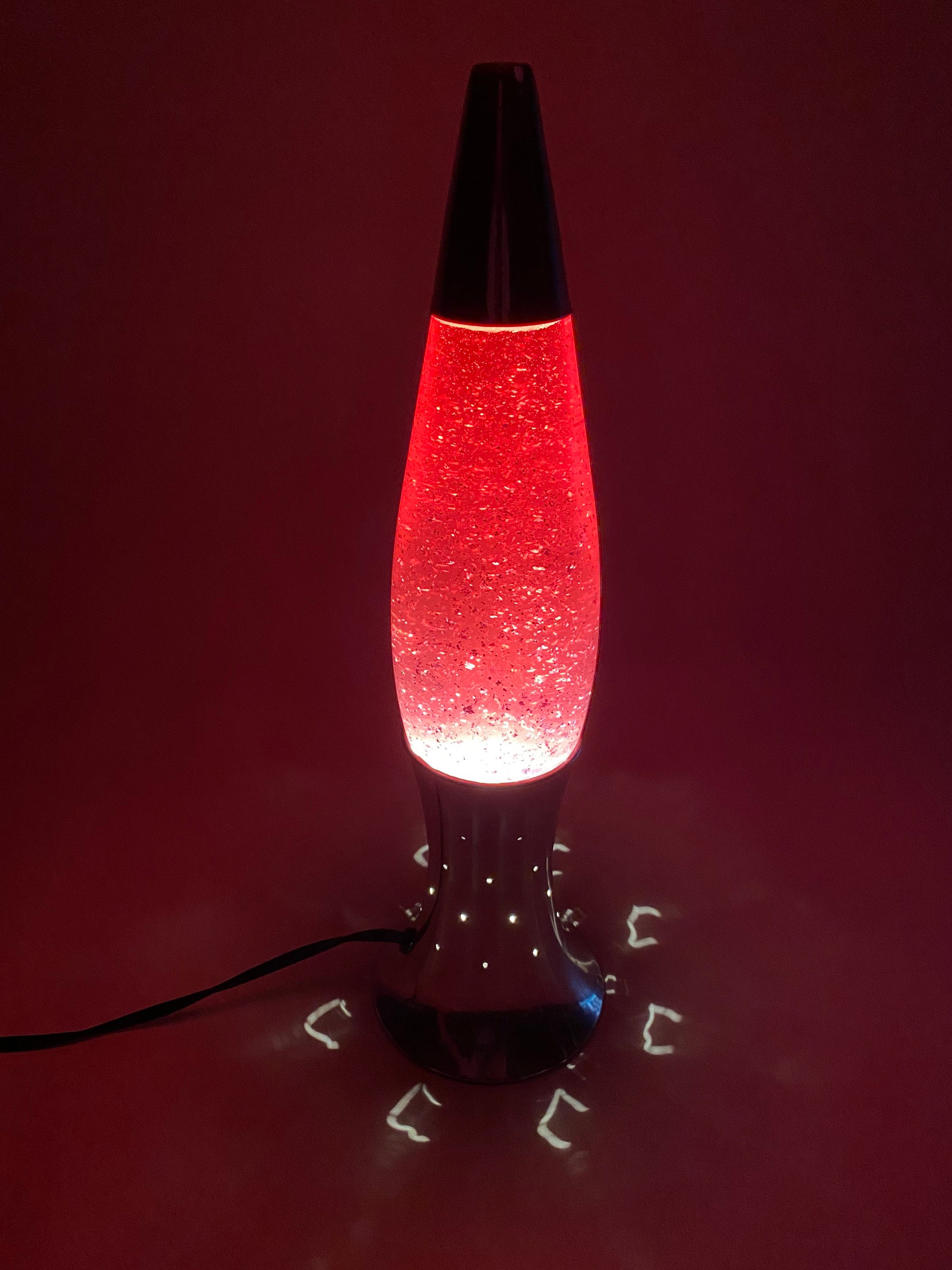 Red pink Glitter Lava Lamp Star Lit Chrome Silver Base 1990 s