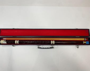 Vintage Pool Cue Stick With Case Chalk Carved Wood Two Piece Billiards Cue Set
