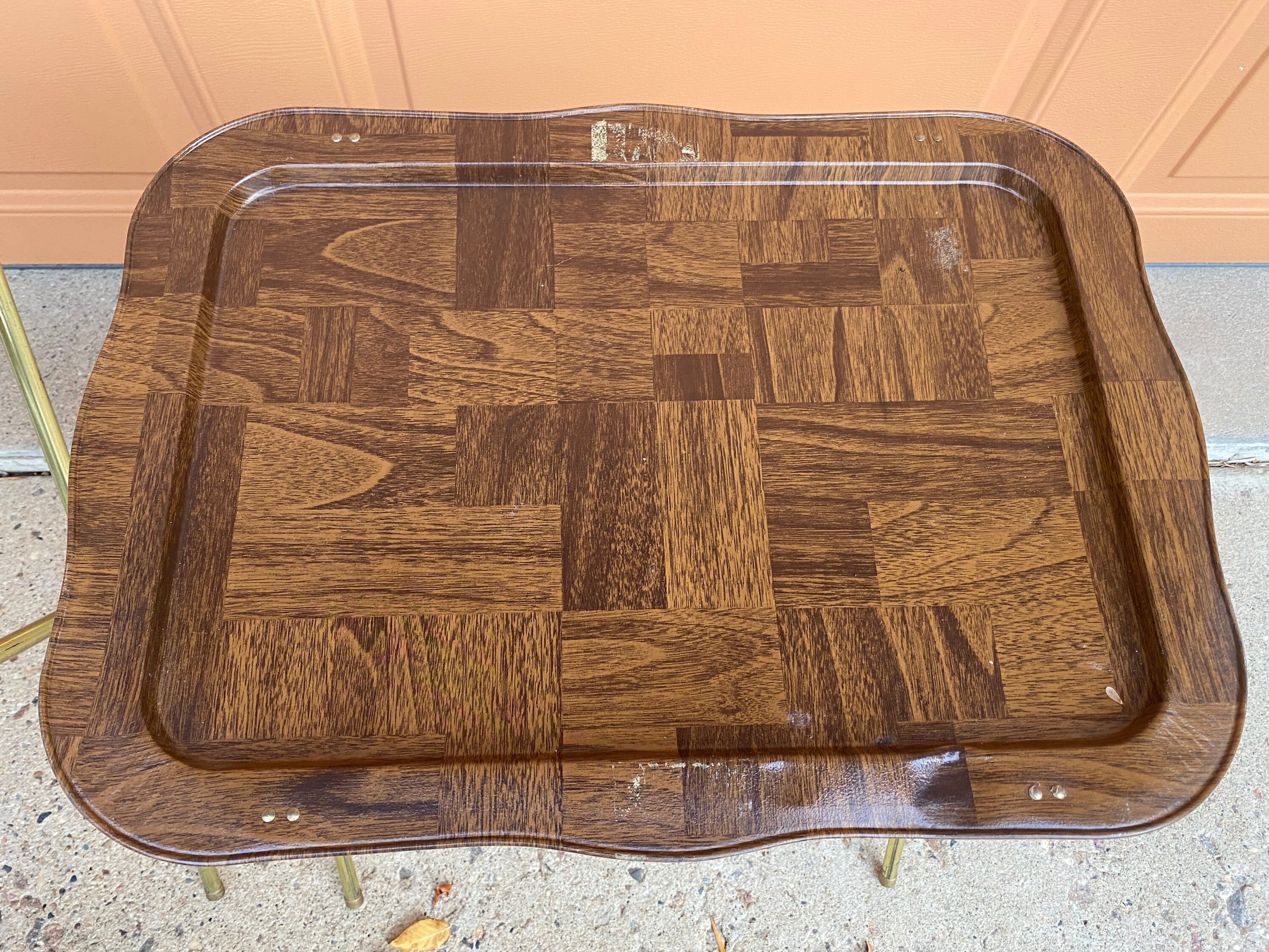 Metal TV Snack Tray Set of 4 Vintage Folding Wood Grain Etsy