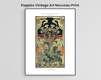 Poppies Art Nouveau Print: Vintage French Botanical Illustration