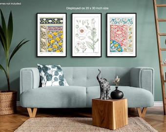 Poppies Art Nouveau Prints Set, 3 Piece Art Deco Prints Set, 24x36 Wall Prints 3 Pieces
