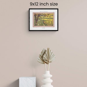 May include: A framed print of a vintage illustration depicting a bird in a landscape setting. The print is titled "Album de la Decoration" and is 9x12 inches in size.