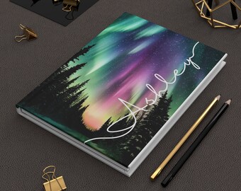 Personalized Aurora Borealis Hardcover Journal, Northern Lights Notebook