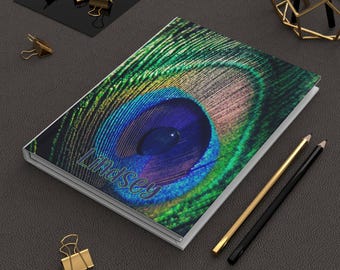 Peacock Feather Personalized Journal, Custom Matte Hardcover