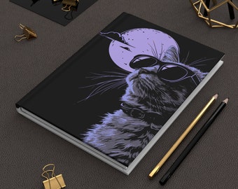 Cool Cat Hardcover Journal, Sunglasses Cat, Lined Pages
