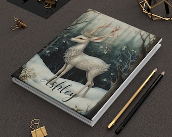 Personalized Deer Hardcover Journal, Custom Diary, Woodland Art