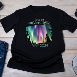 Northern Lights Tee, Aurora borealis Crewneck, Trees and Stars Tee, Camping, Outdoorsy Tee, Northern Lights 2024