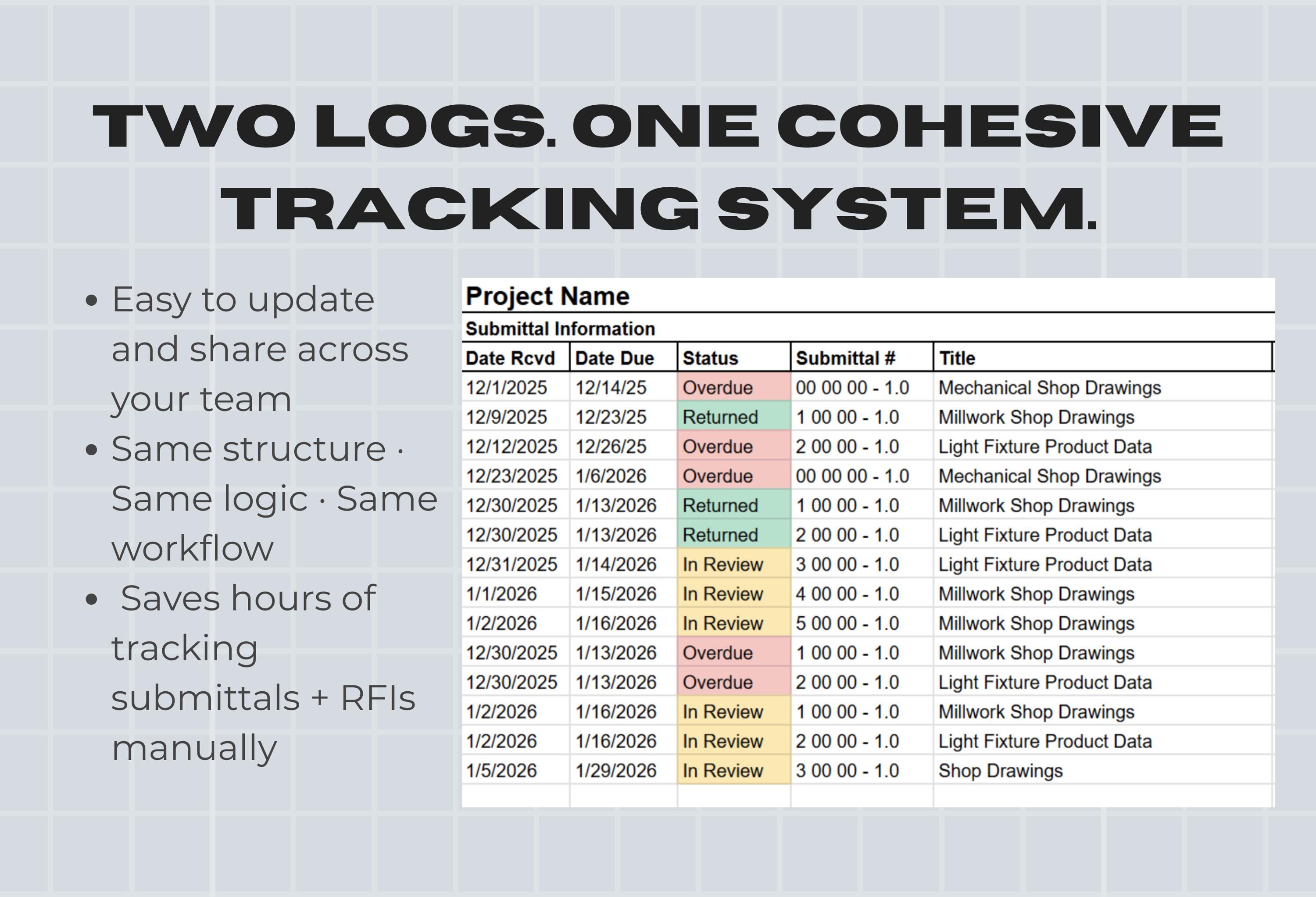 Submittal + RFI Log for Architects & Construction Teams | Google Sheets ...