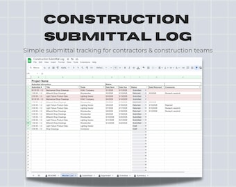 Construction Submittal Log Template | Contractor Submittal Tracker Spreadsheet | Excel & Google Sheets