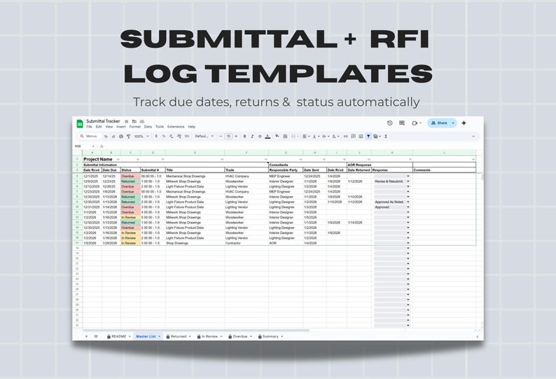 Project Rfi Log Example Waveguide Submittal + RFI Log for Architects & Construction Teams | Google Sheets ...