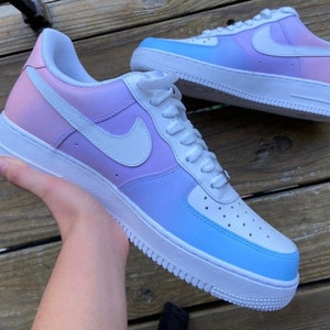 Men's Custom Nike Air Force 1s Low with Pink, Lavender, and Light Blue Ombré