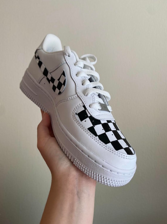 Custom B&W Checkered Nike Air Force 1s - Etsy Custom B&W Checkered Nike Air Force 1s - Etsy
