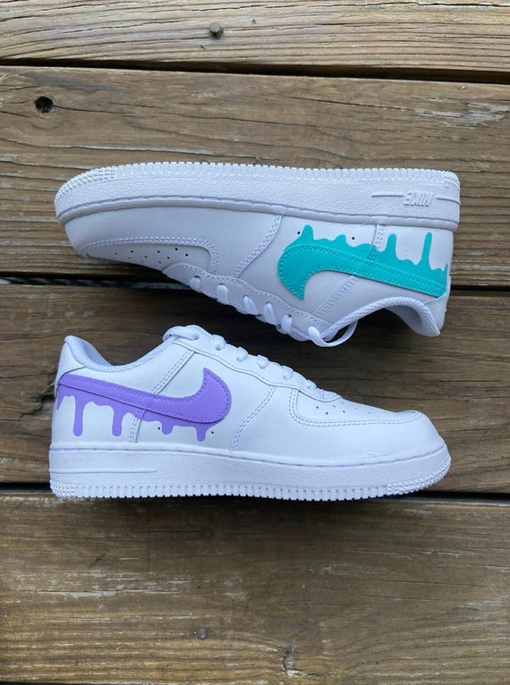 Custom Lavender and Teal Air Force 1s With Drips Etsy Singapore