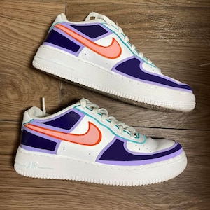 Custom Painted Purple Orange, and Teal Nike Air Force 1s ft. Artist Marie