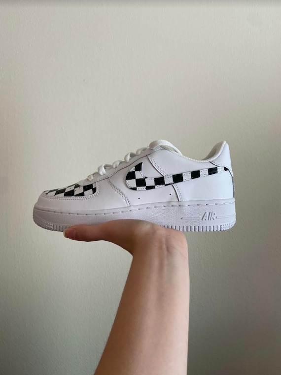 Custom B&W Checkered Nike Air Force 1s - Etsy Custom B&W Checkered Nike Air Force 1s - Etsy