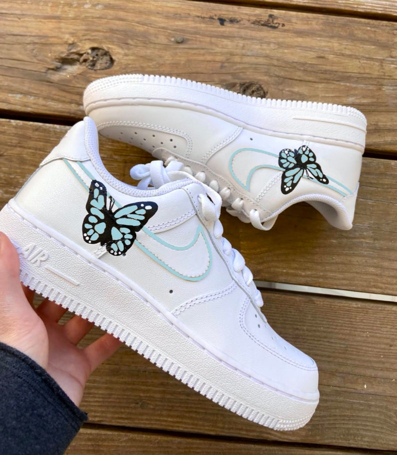 Custom Nike Air Force 1s With Light Blue Butterflies Etsy