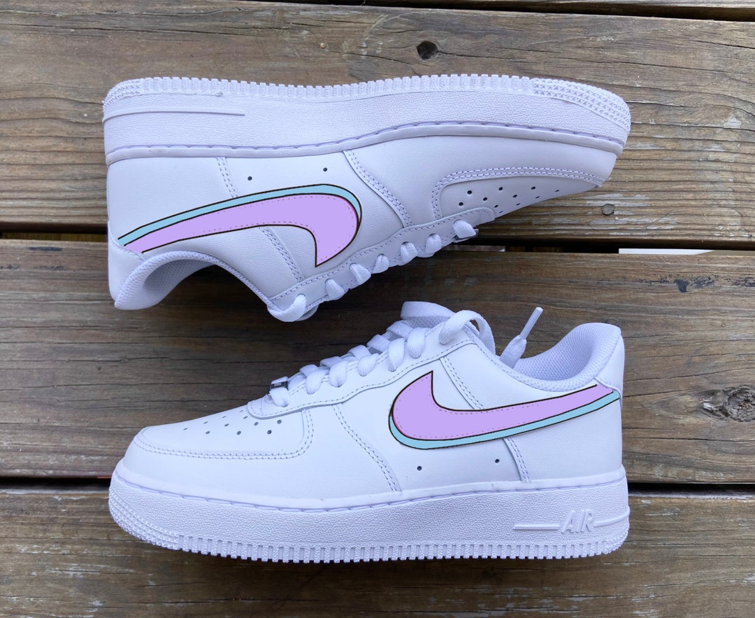 Custom Air Force 1s With Lavender and Light Blue 3D Nike Swoosh - Etsy