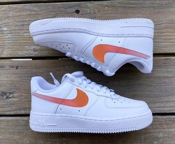 Nike Air Force 1 Low White (Orange Custom Swoosh)