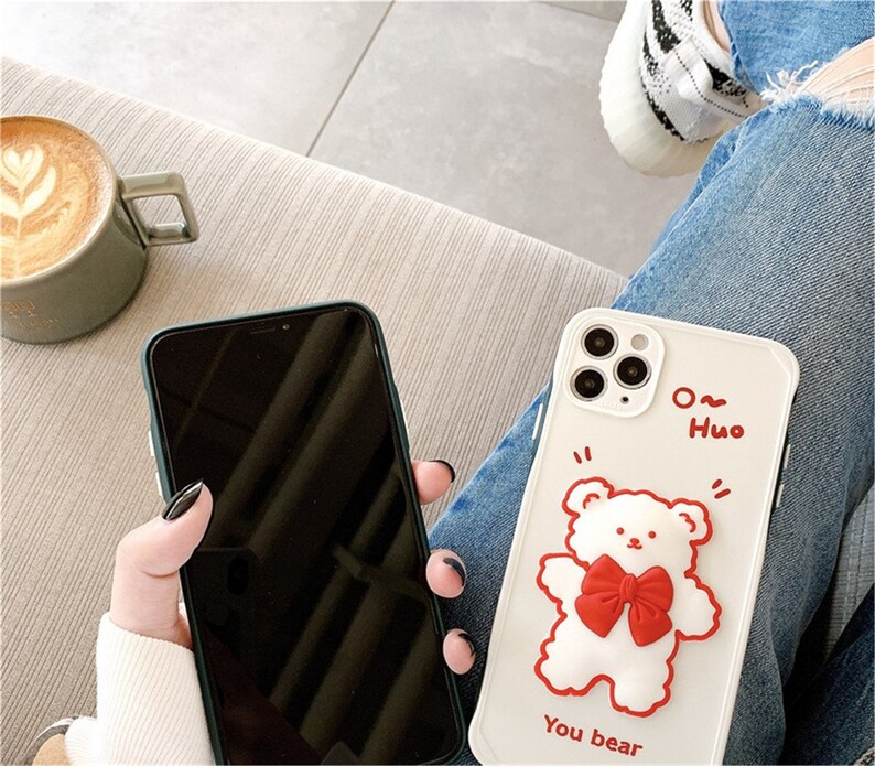 Cute Cartoon Teddy Bear iPhone case,Slicion case sheer Cover iPhone7plus811 pro max12 mini12proMaxXRXsMax Birthday Gifts girls lover