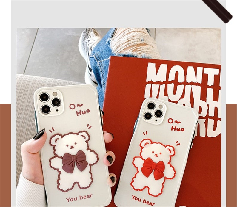 Cute Cartoon Teddy Bear iPhone case,Slicion case sheer Cover iPhone7plus811 pro max12 mini12proMaxXRXsMax Birthday Gifts girls lover