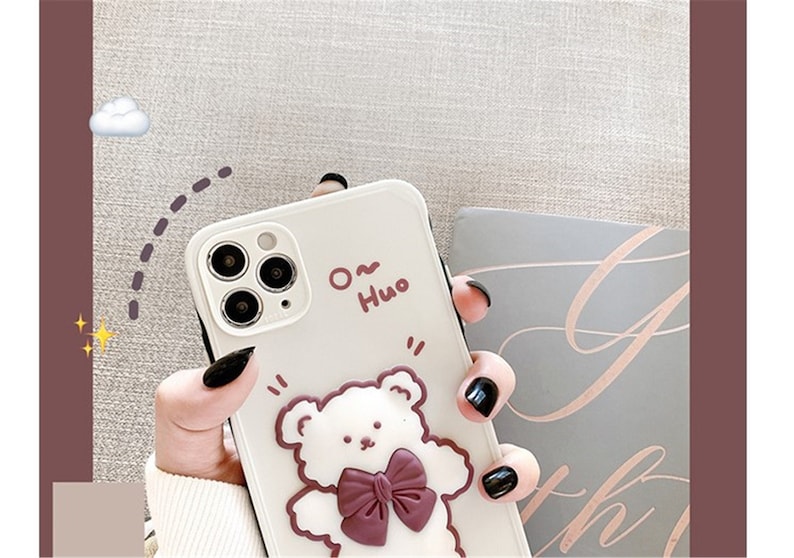 Cute Cartoon Teddy Bear iPhone case,Slicion case sheer Cover iPhone7plus811 pro max12 mini12proMaxXRXsMax Birthday Gifts girls lover