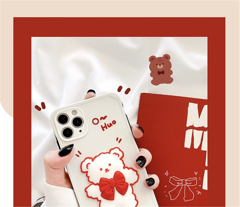 Cute Cartoon Teddy Bear iPhone case,Slicion case sheer Cover iPhone7plus811 pro max12 mini12proMaxXRXsMax Birthday Gifts girls lover
