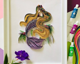 Quilling Paper Wall Art, Paper Art, Mermaid,  Home Decor, Wall Decor, Gift, Birthday Gift, Gifts For Mom, Wedding, Handmade, Crafts, Diy dec